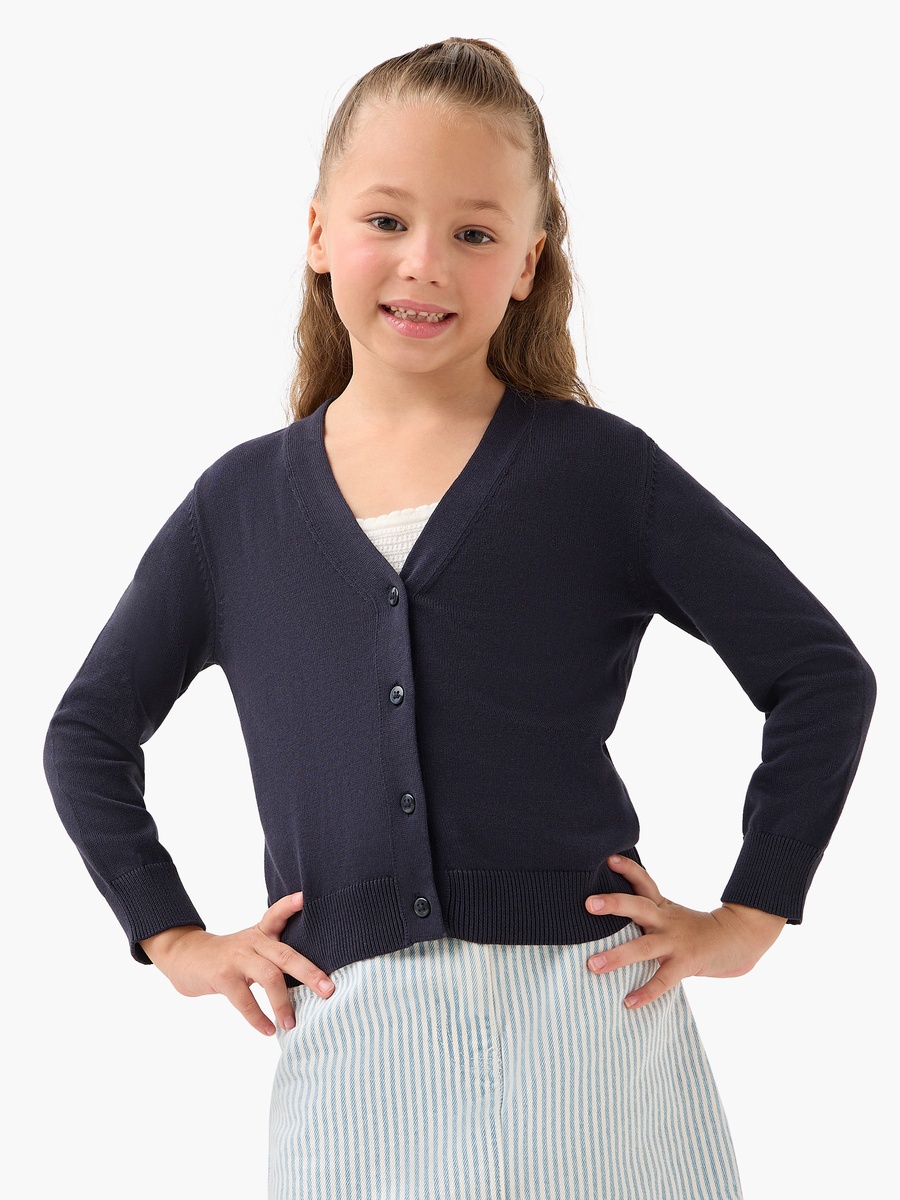 Solid Cardigan with V Neck and Long Sleeves