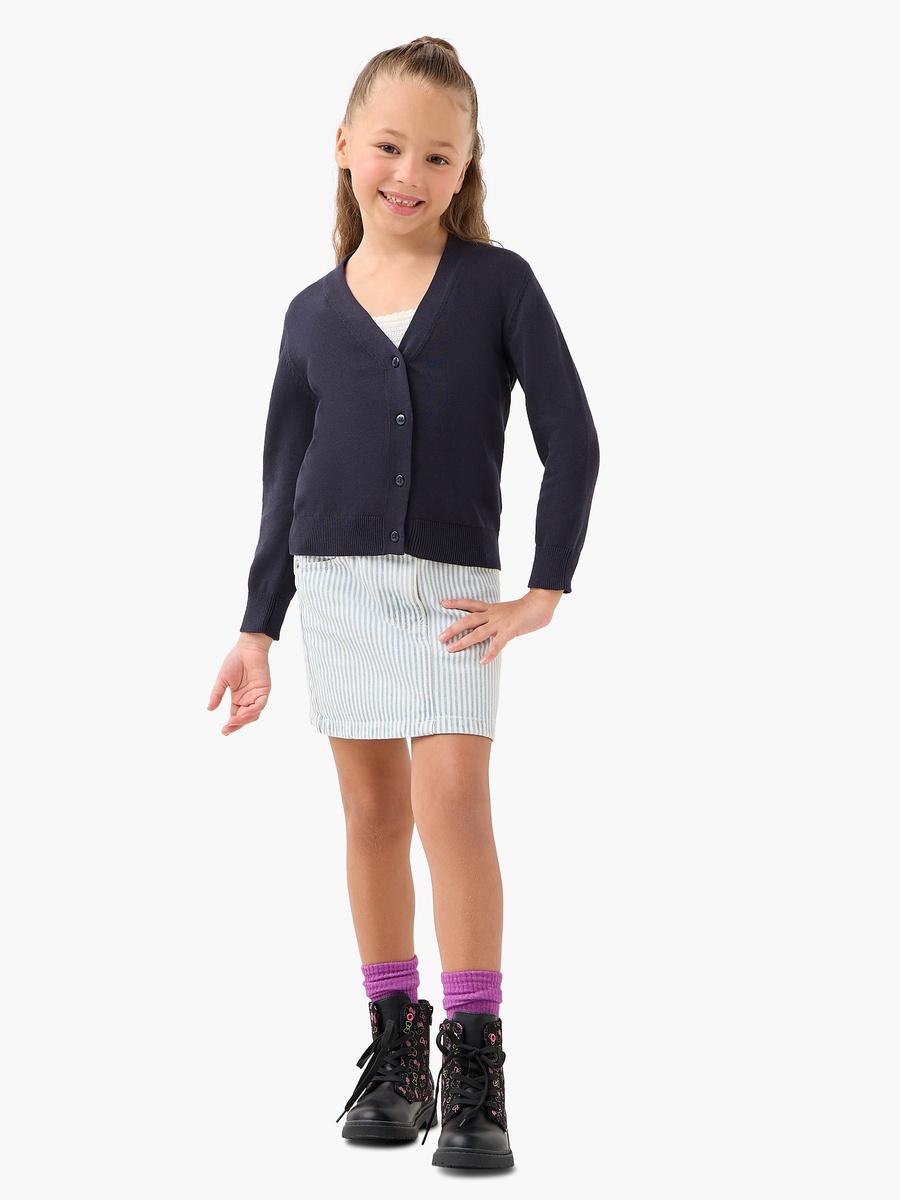 Solid Cardigan with V Neck and Long Sleeves