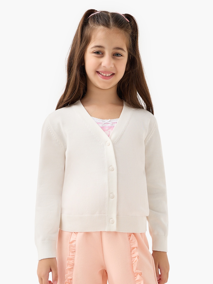 Solid Cardigan with V Neck and Long Sleeves