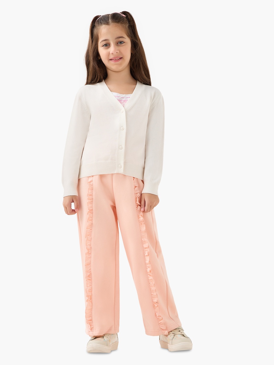 Solid Cardigan with V Neck and Long Sleeves