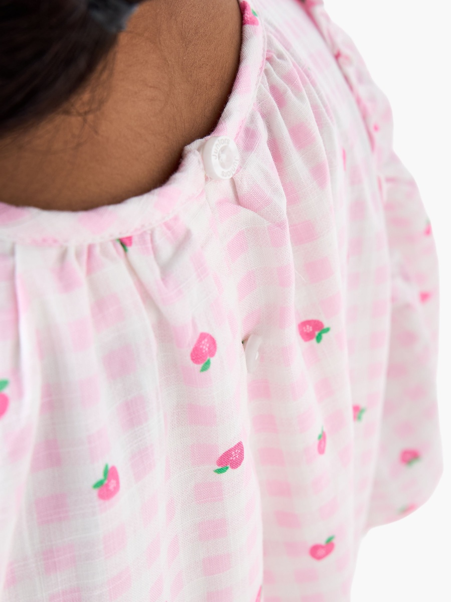 All-Over Strawberry Print A-Line Dress with Flutter Sleeves