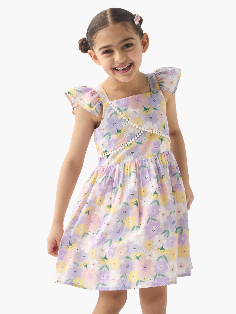All-Over Floral Print Sleeveless Dress with Ruffles