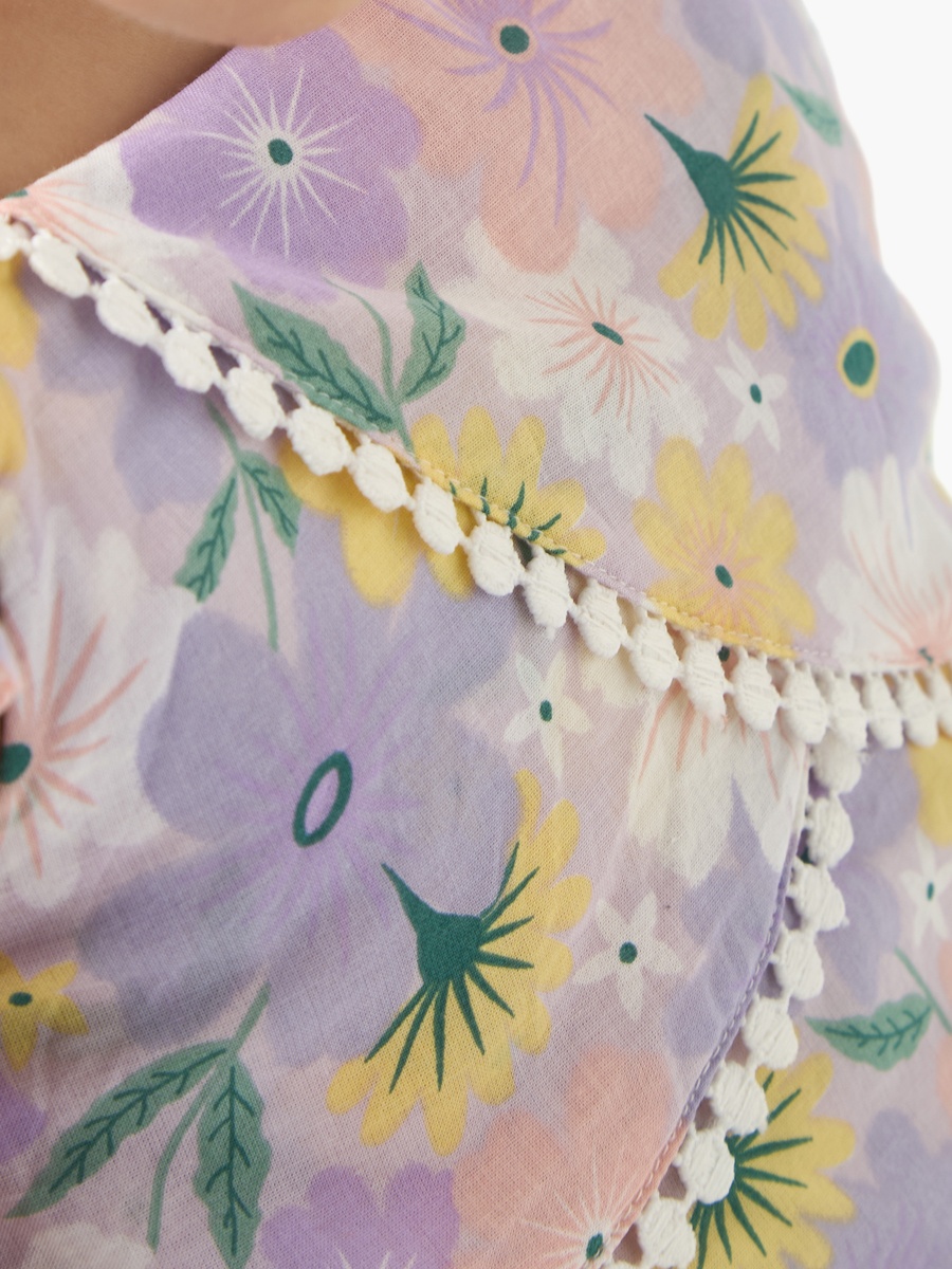 All-Over Floral Print Sleeveless Dress with Ruffles