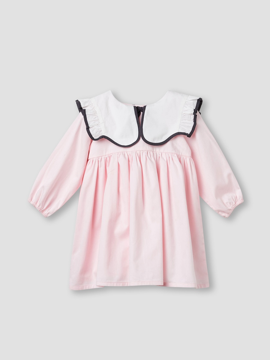 Contrast Sailor Collar Dresss with Long Sleeves