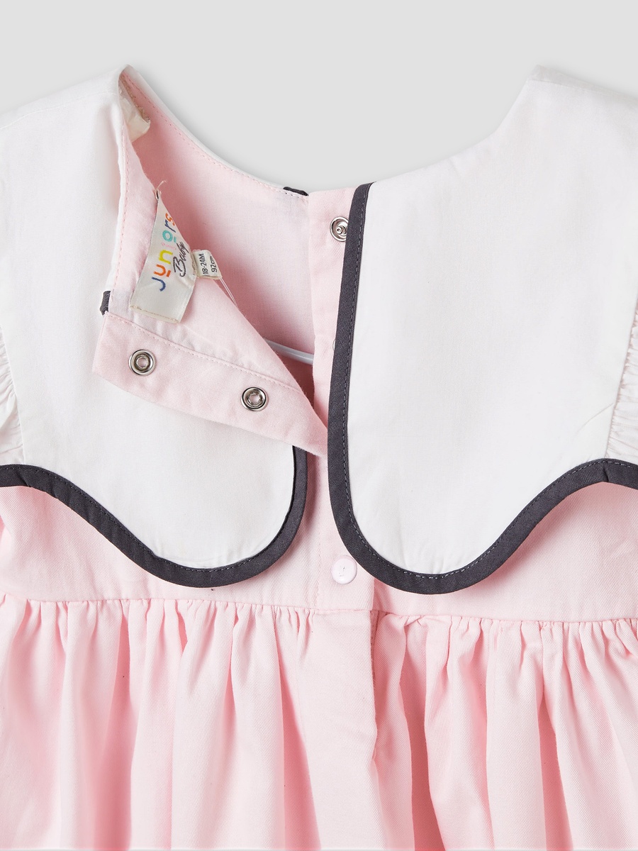 Contrast Sailor Collar Dresss with Long Sleeves