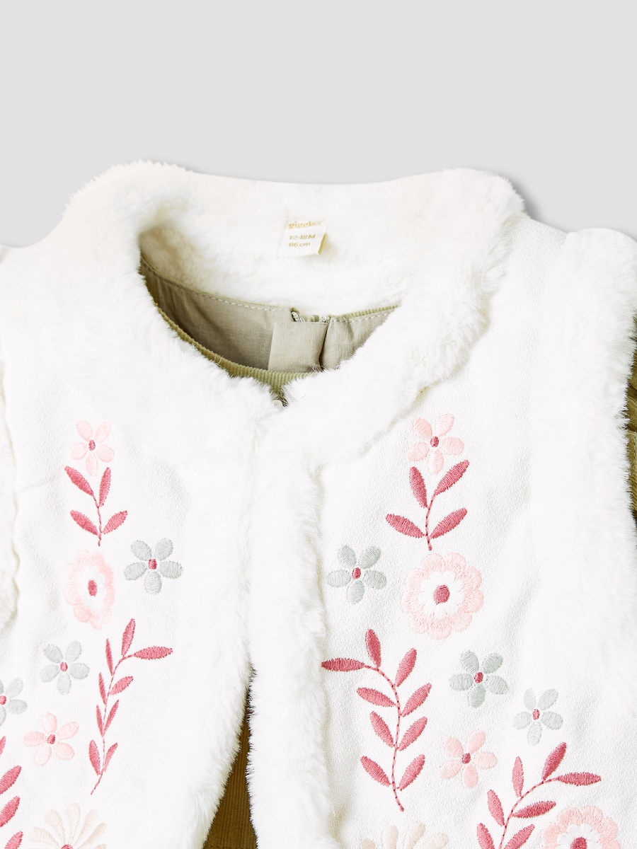 Embroidered Tiered Dress with Sweater and Stockings
