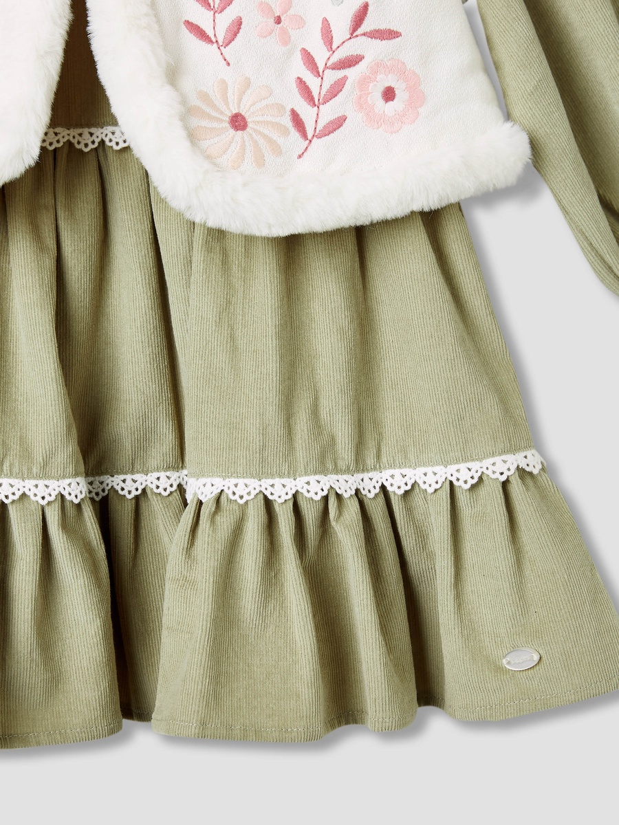 Embroidered Tiered Dress with Sweater and Stockings