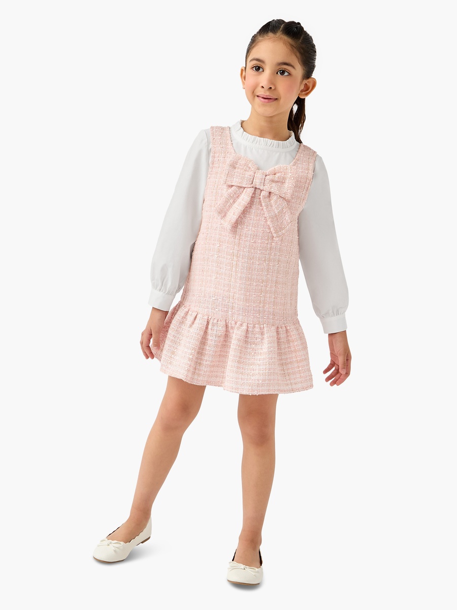 Tweed Pinafore Dress with Bow