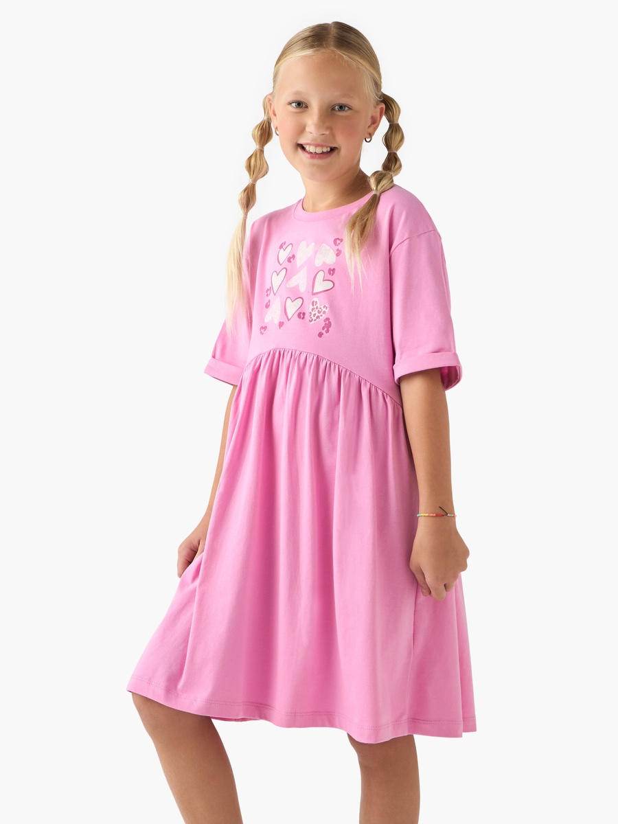 Cotton Dress with Heart Print and Short Sleeve