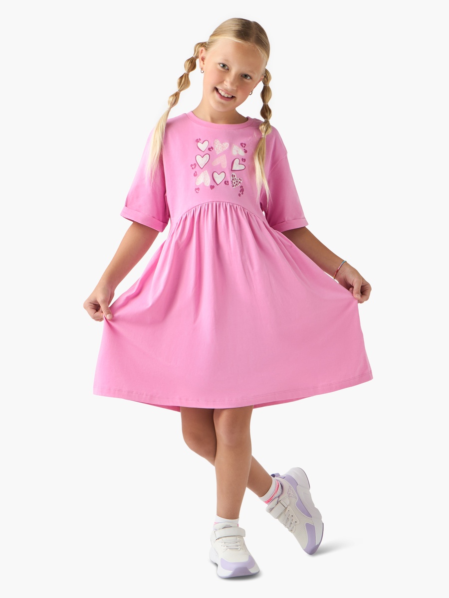 Cotton Dress with Heart Print and Short Sleeve