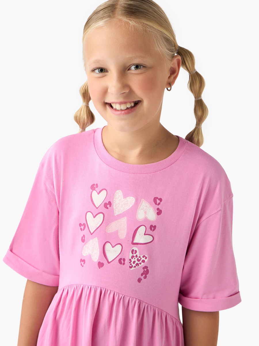 Cotton Dress with Heart Print and Short Sleeve
