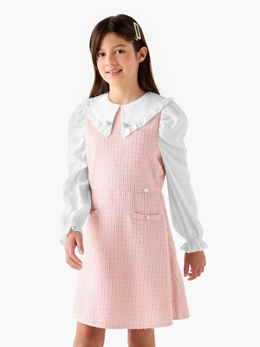 Textured Peter Pan Collar Dress with Long Sleeves