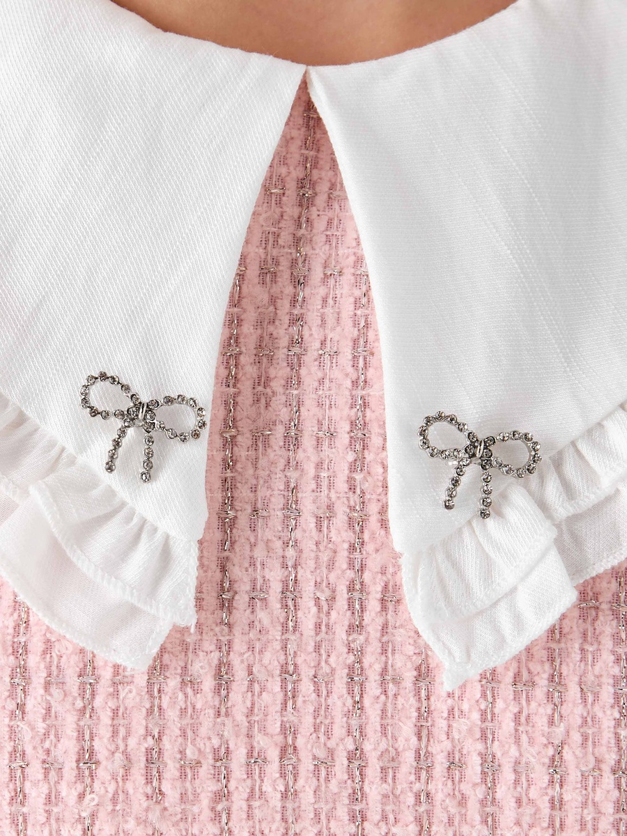Textured Peter Pan Collar Dress with Long Sleeves