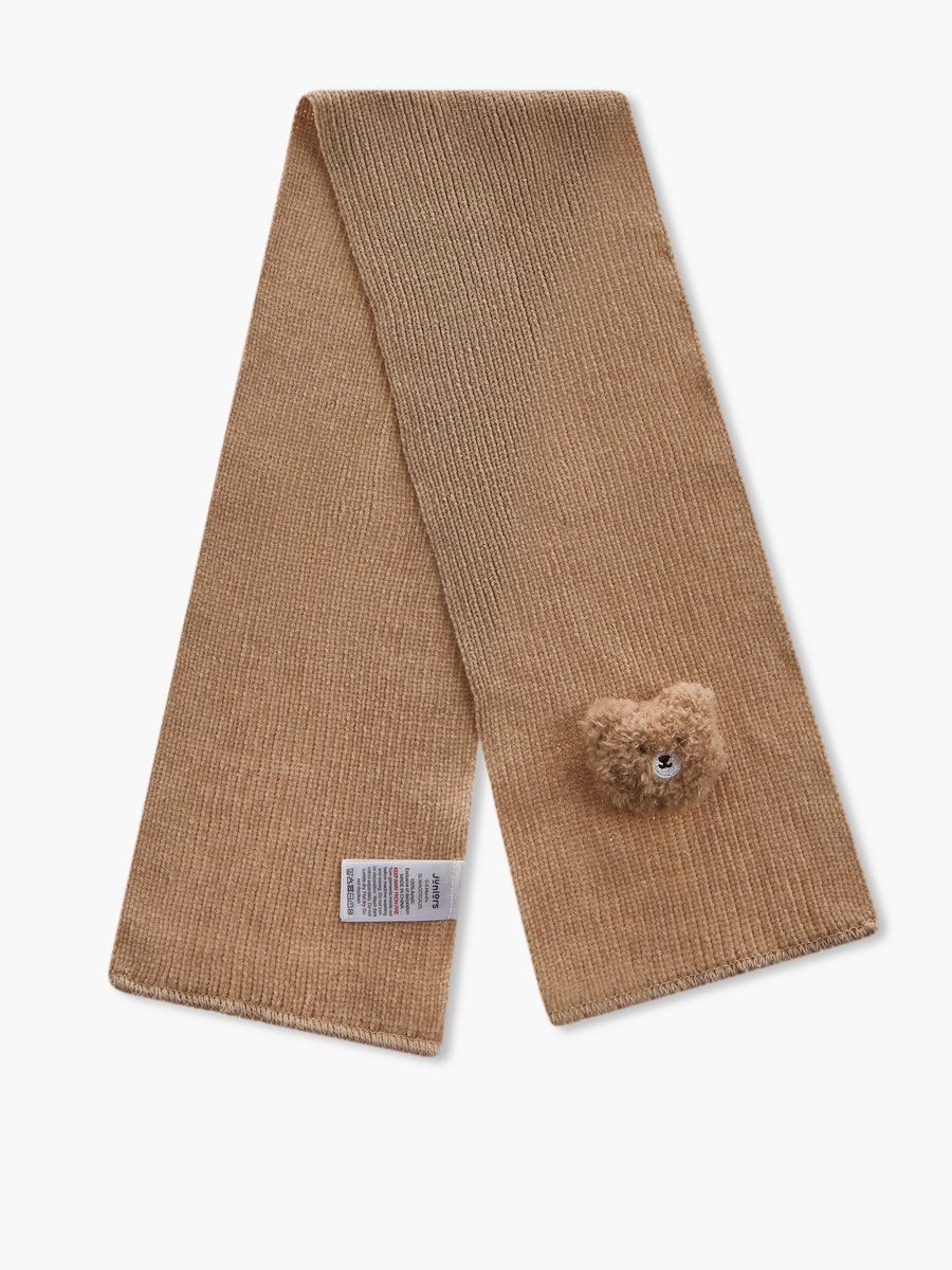 Bear Applique Beanie Cap with Scarf