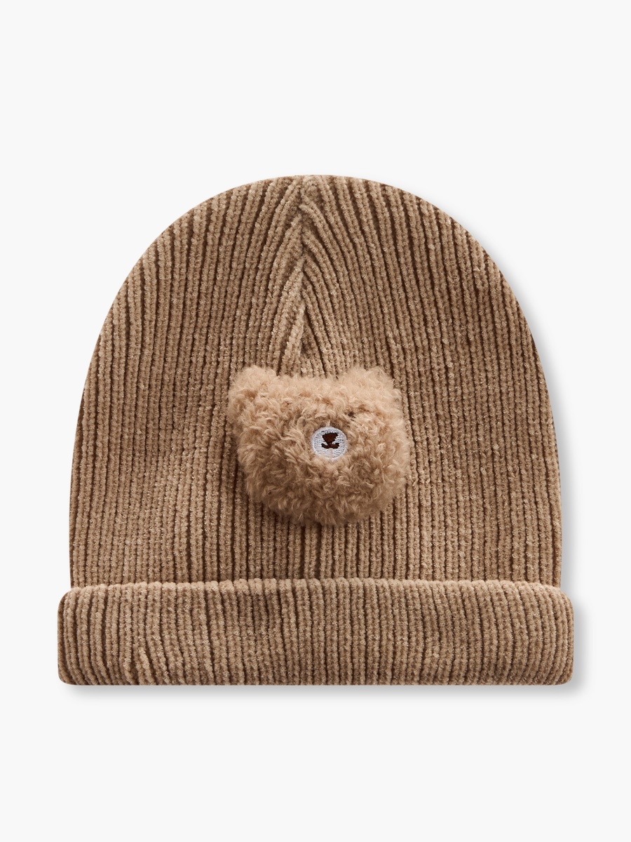 Bear Applique Beanie Cap with Scarf