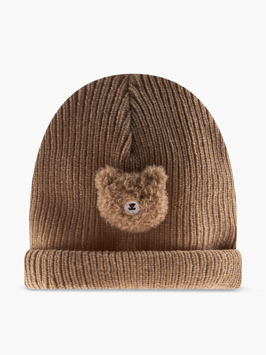 Bear Applique Beanie Cap with Scarf