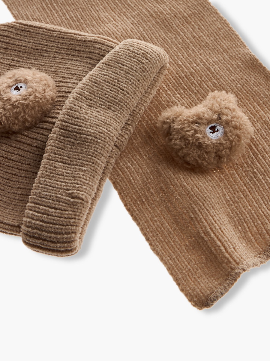 Bear Applique Beanie Cap with Scarf