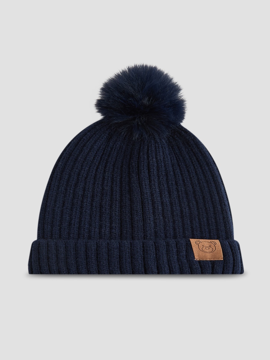 Ribbed Beanie with Pom-Pom Accent