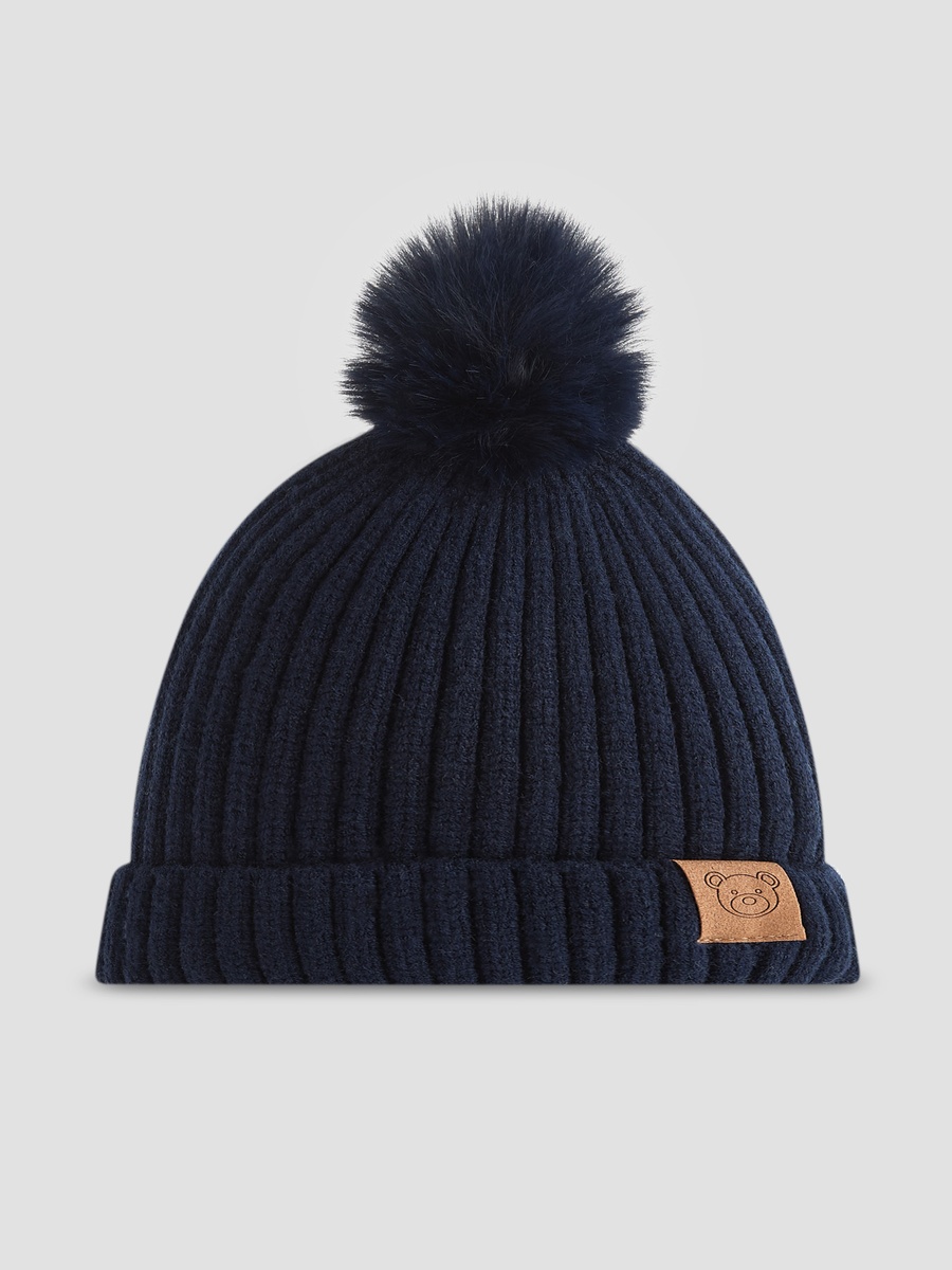 Ribbed Beanie with Pom-Pom Accent