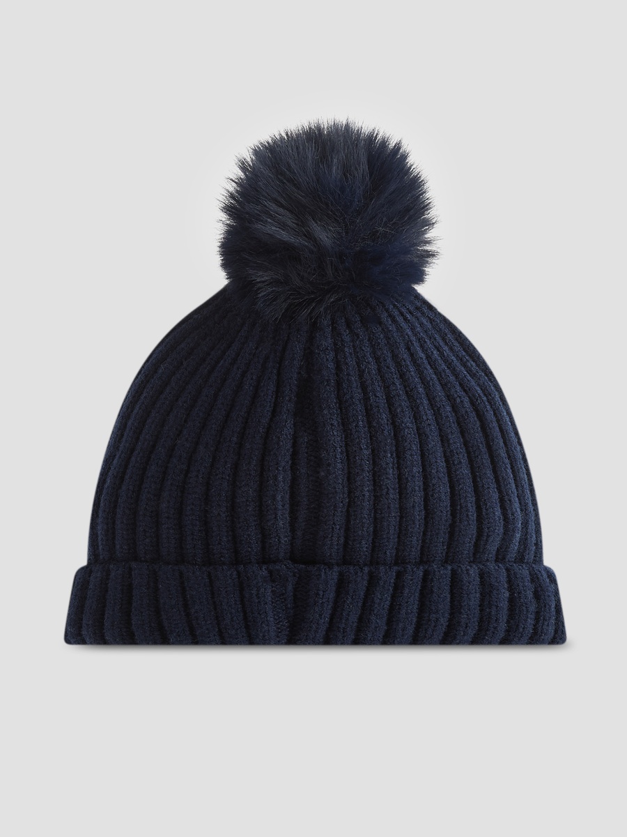 Ribbed Beanie with Pom-Pom Accent