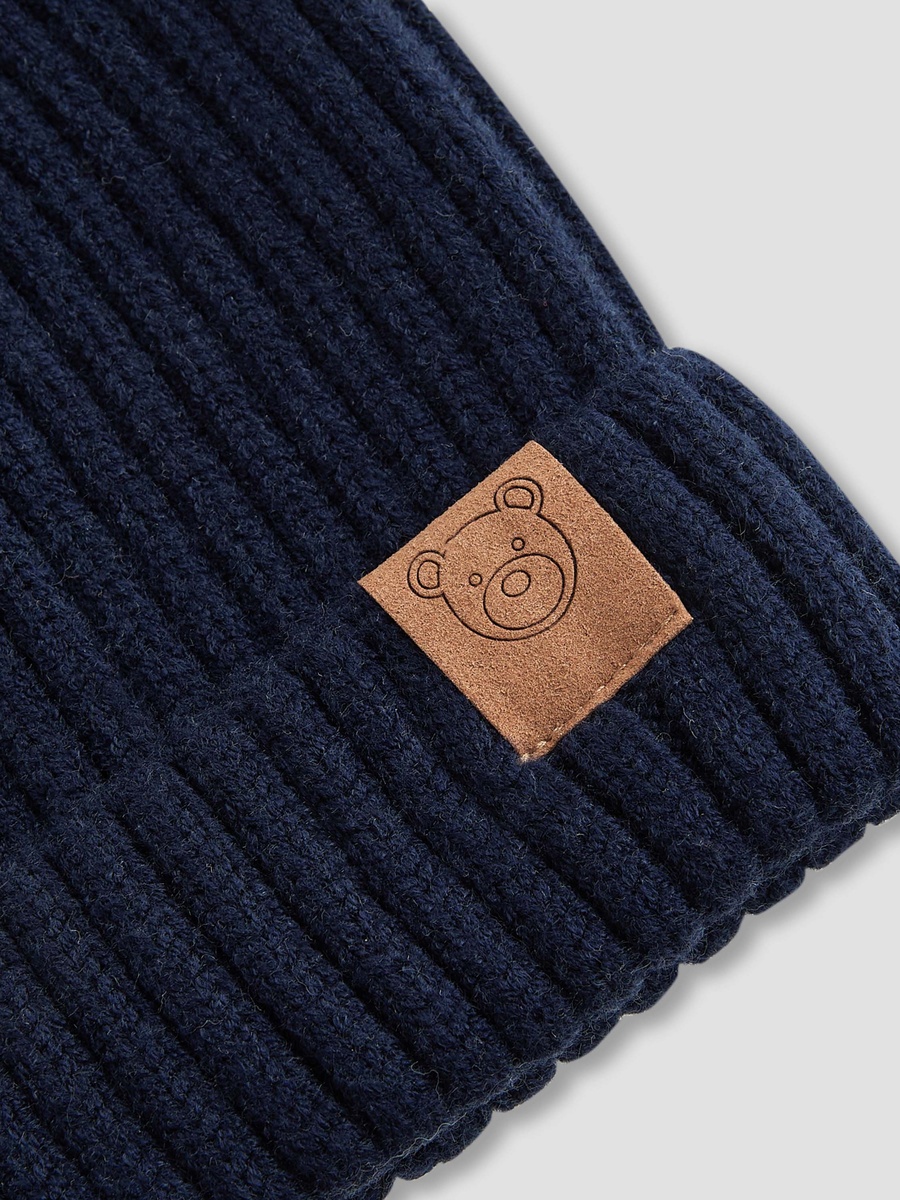 Ribbed Beanie with Pom-Pom Accent