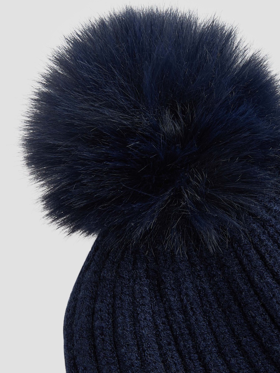 Ribbed Beanie with Pom-Pom Accent