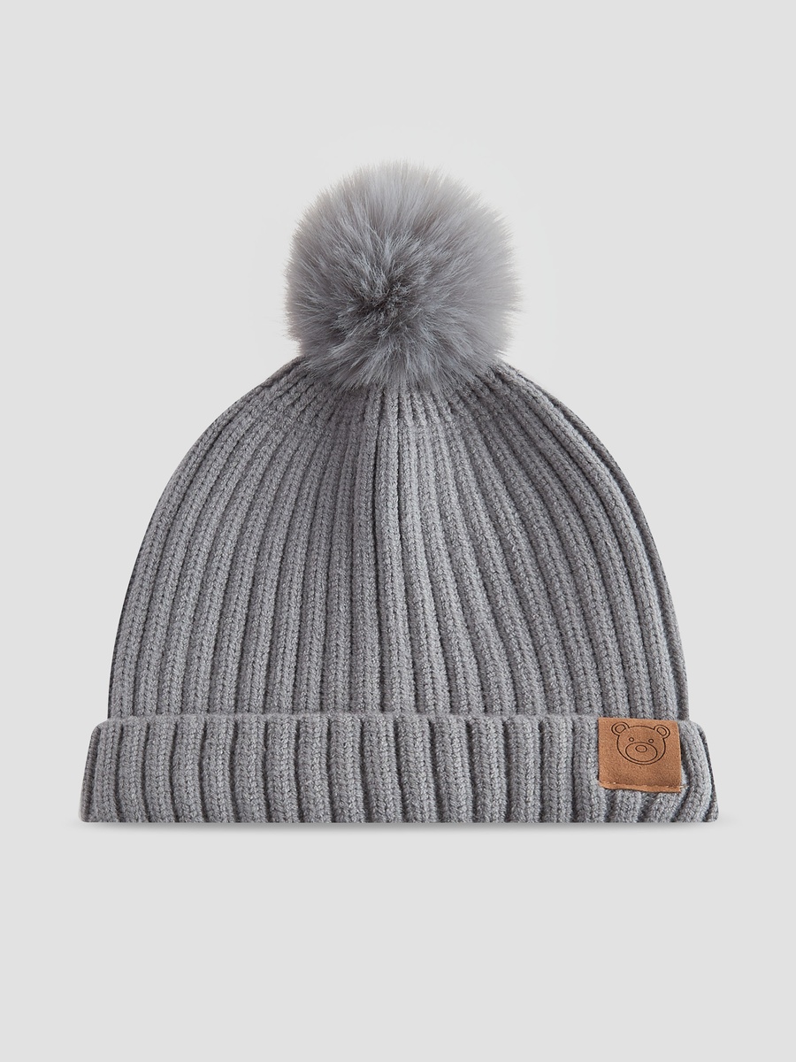 Ribbed Beanie with Pom-Pom Accent