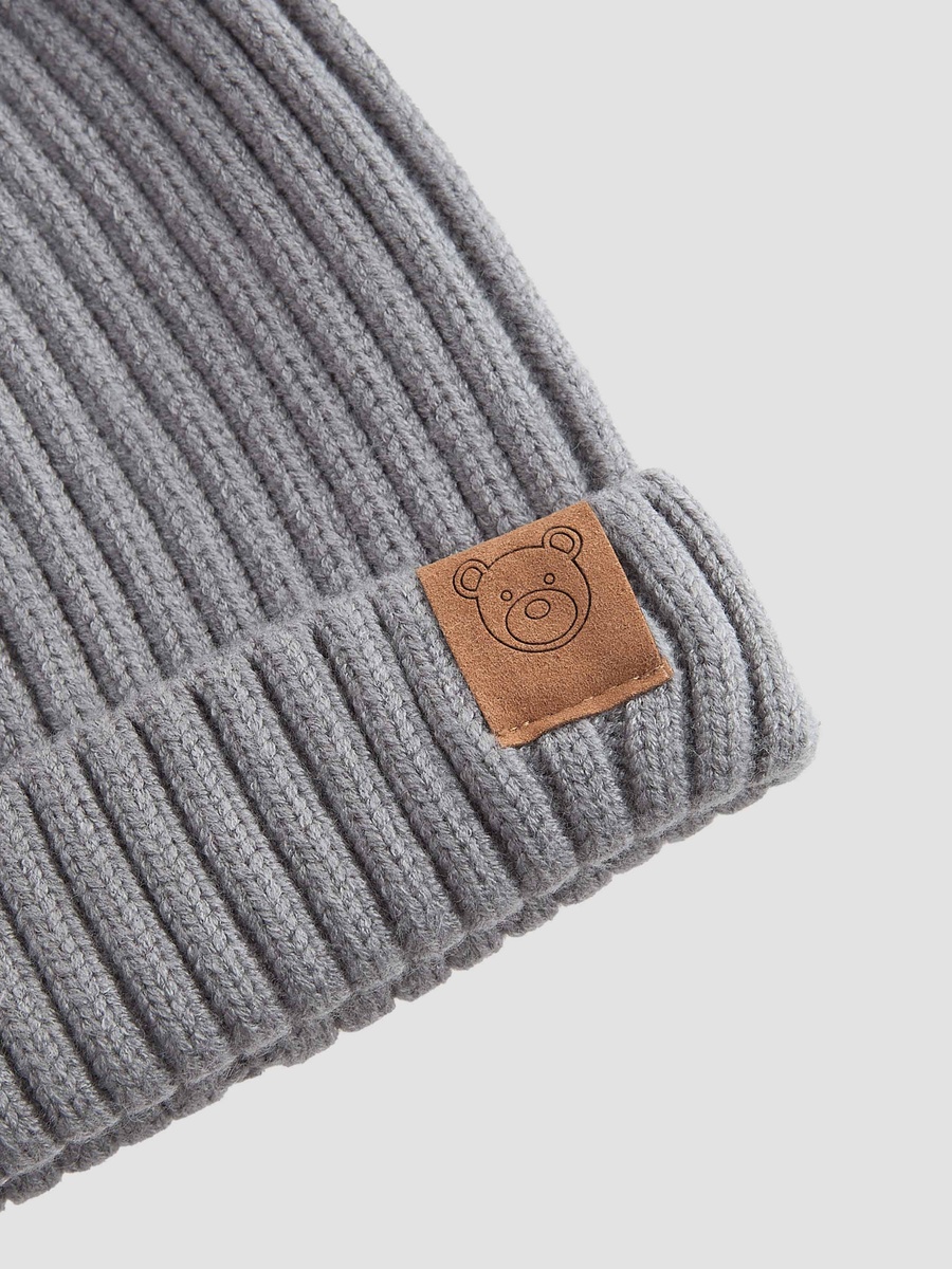 Ribbed Beanie with Pom-Pom Accent