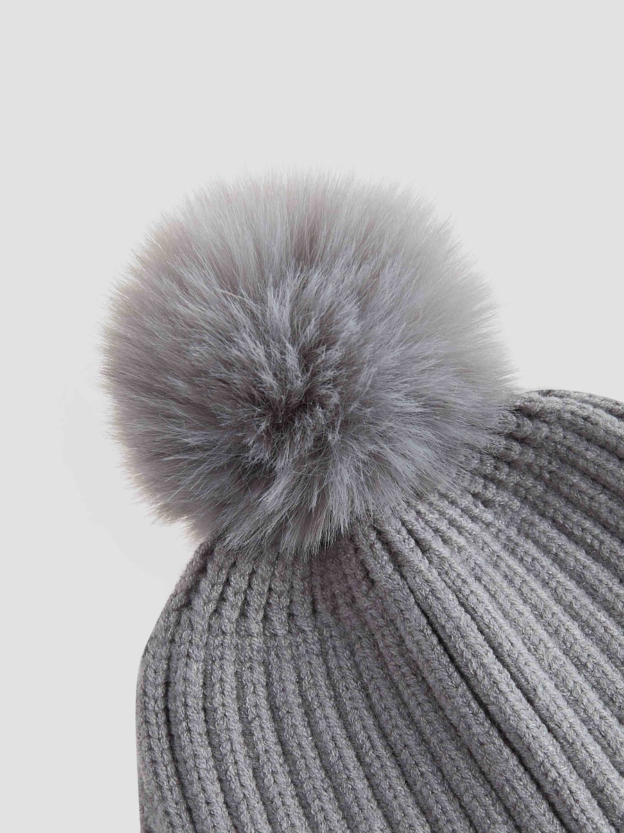 Ribbed Beanie with Pom-Pom Accent