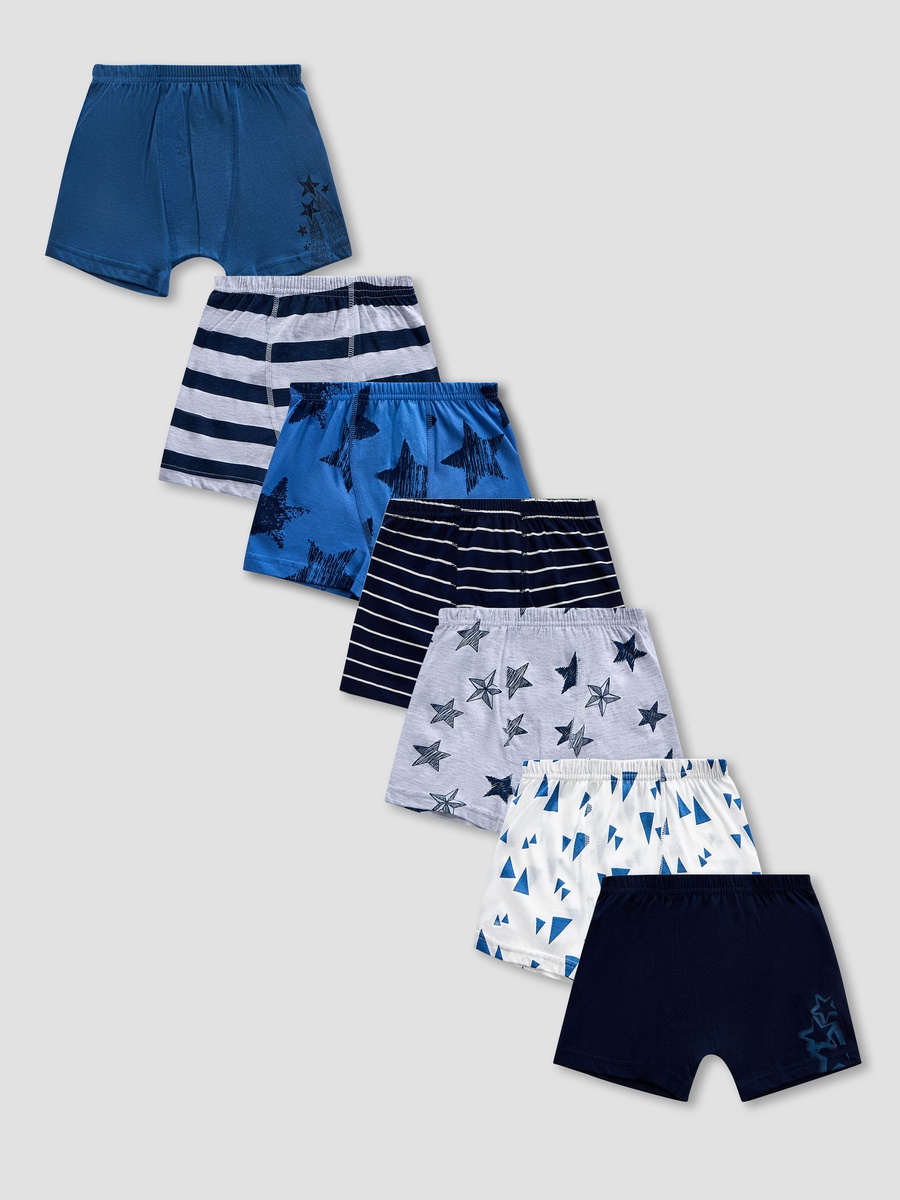 Printed Boxers with Elasticated Waistband - Set of 7