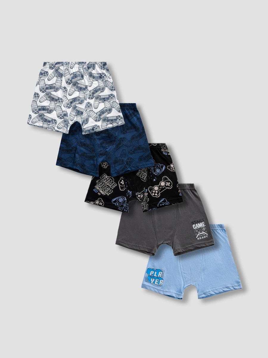 Gaming Print Boxers with Elasticated Waistband - Set of 5