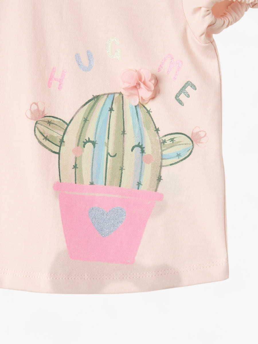 Cactus Print T-Shirt with Short Sleeves