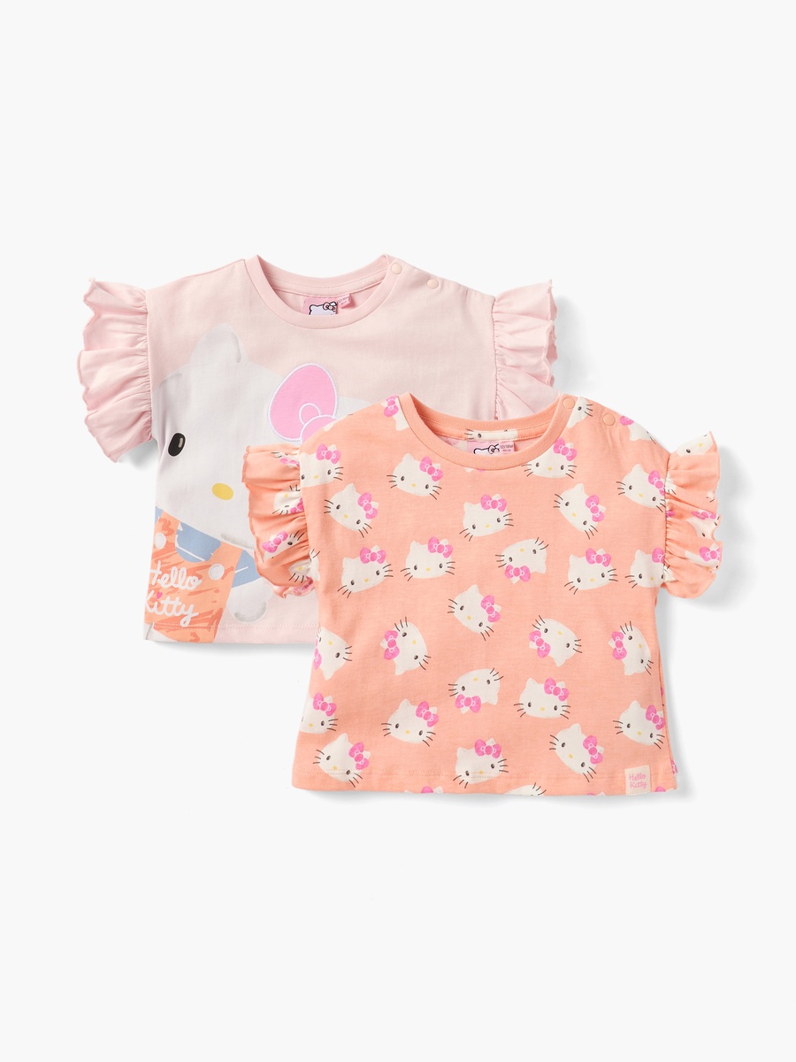 Hello Kitty Print T-Shirt with Ruffle Sleeves - Set of 2