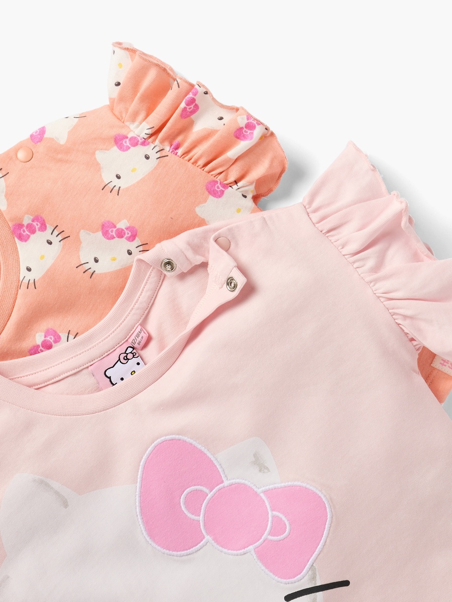 Hello Kitty Print T-Shirt with Ruffle Sleeves - Set of 2