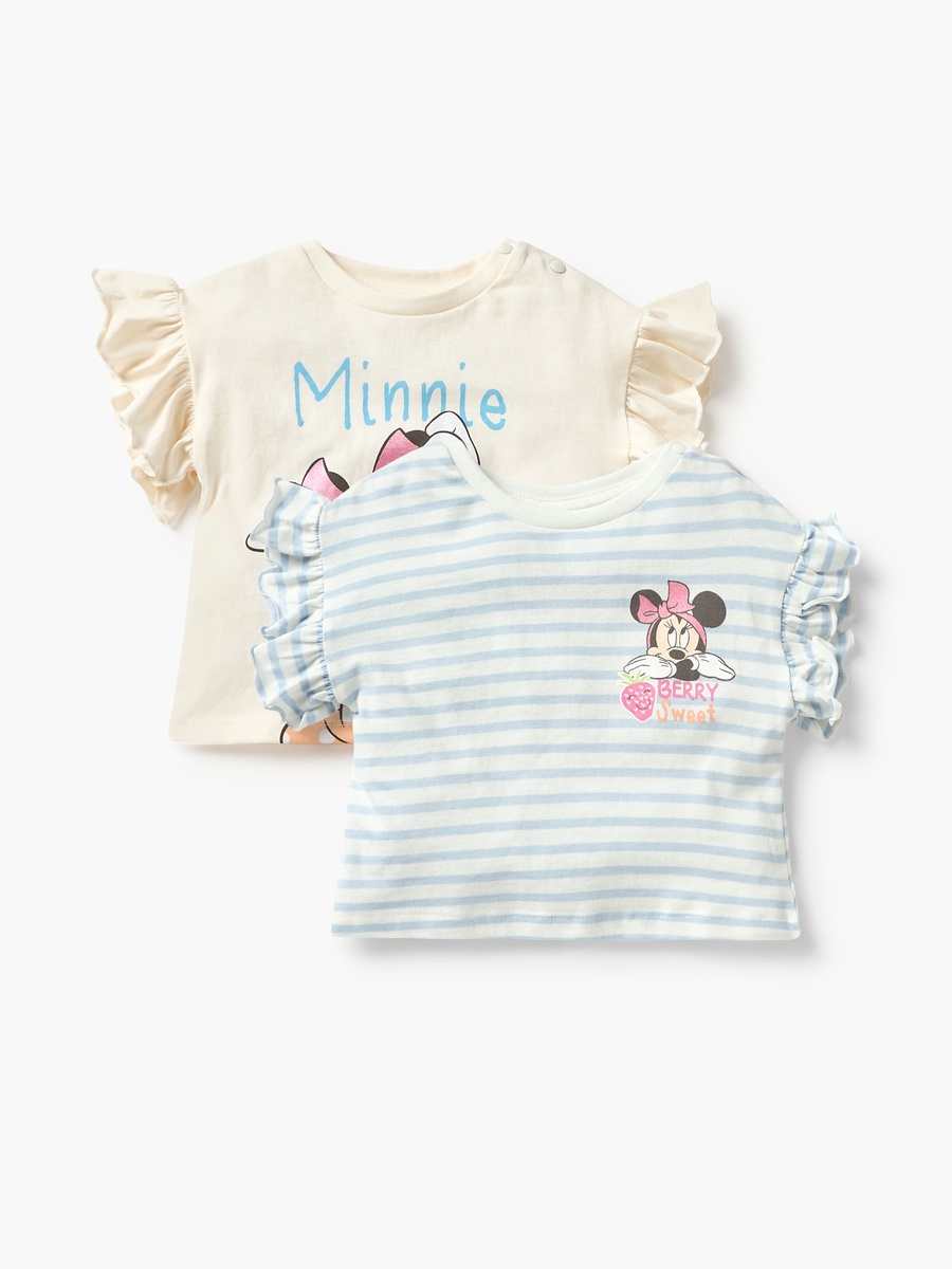 Minnie Mouse Print T-Shirt with Frill Sleeves- Set of 2