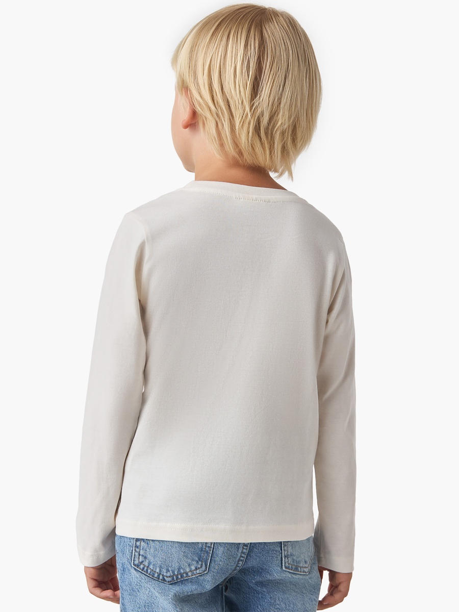 Crew Neck Cotton T-Shirt with Car Print and Long Sleeve