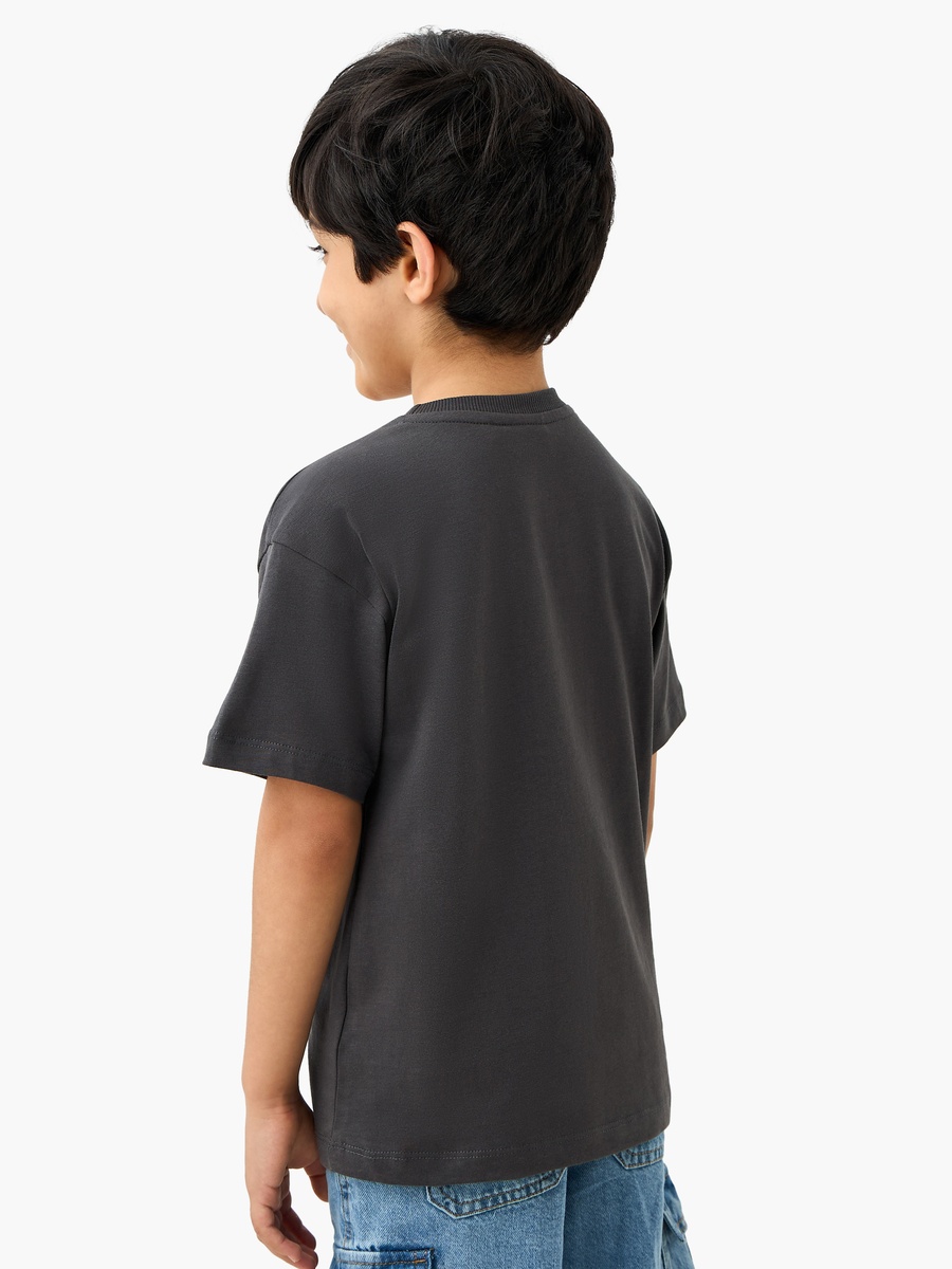 Dino Embossed Crew Neck T-Shirt with Short Sleeves
