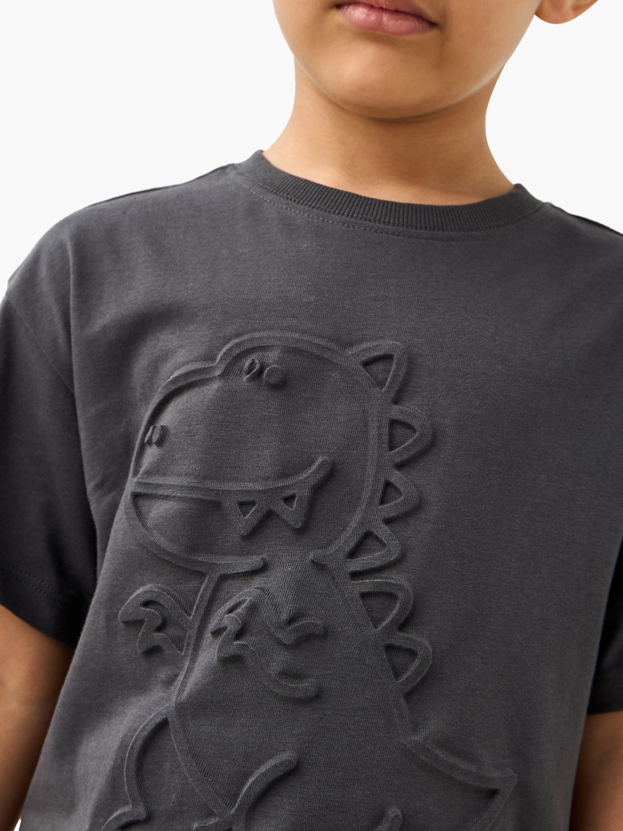 Dino Embossed Crew Neck T-Shirt with Short Sleeves