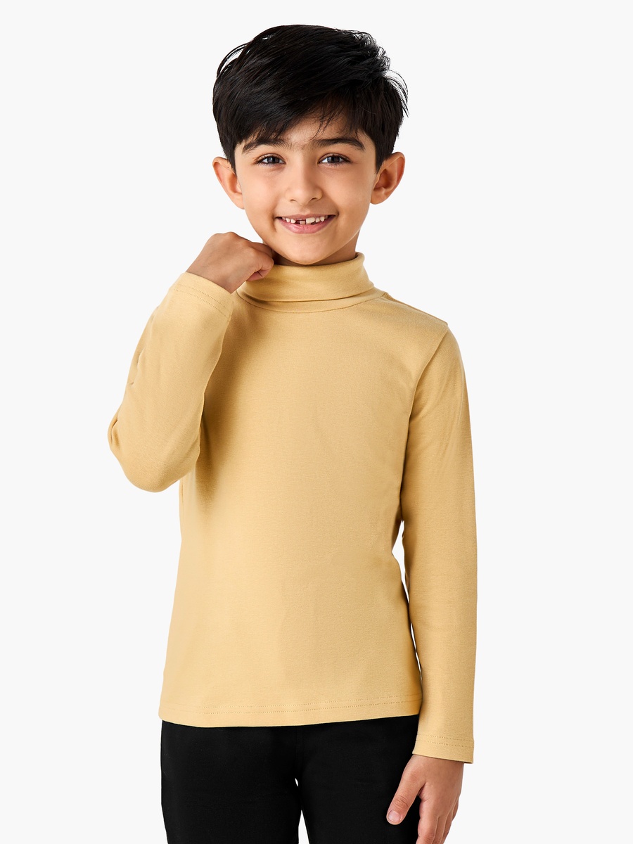 Cotton Blend Turtleneck T-Shirt with Long Sleeve