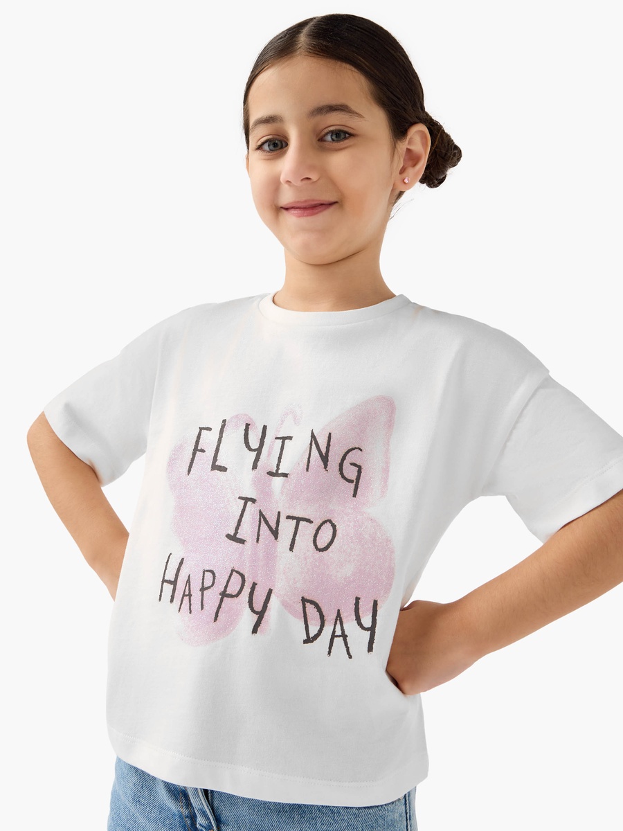 Slogan Print T-Shirt with Short Sleeves