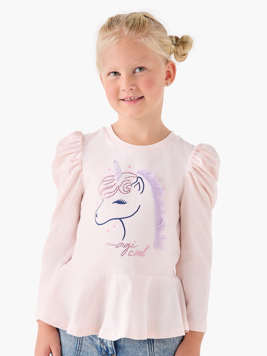 Crew Neck Cotton T-Shirt with Unicorn Print