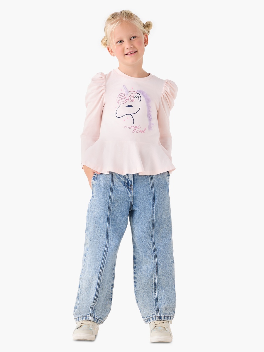 Crew Neck Cotton T-Shirt with Unicorn Print