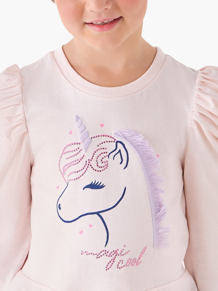 Crew Neck Cotton T-Shirt with Unicorn Print