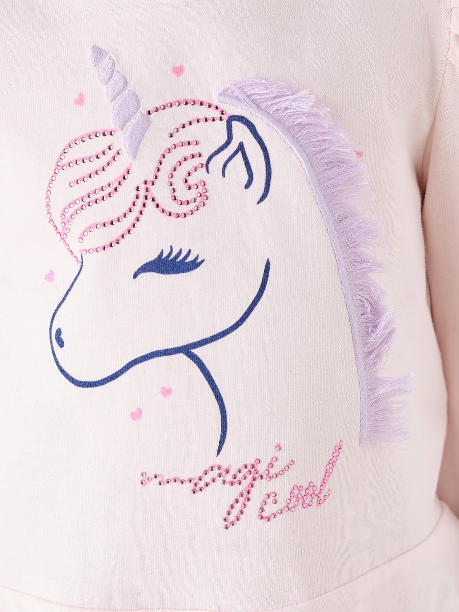 Crew Neck Cotton T-Shirt with Unicorn Print