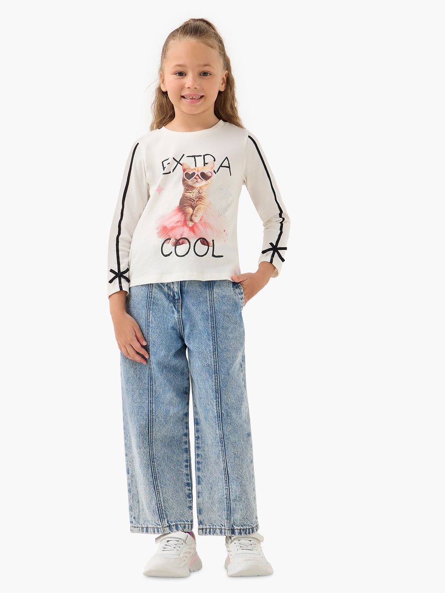 Cat Print Top with Bow Accents