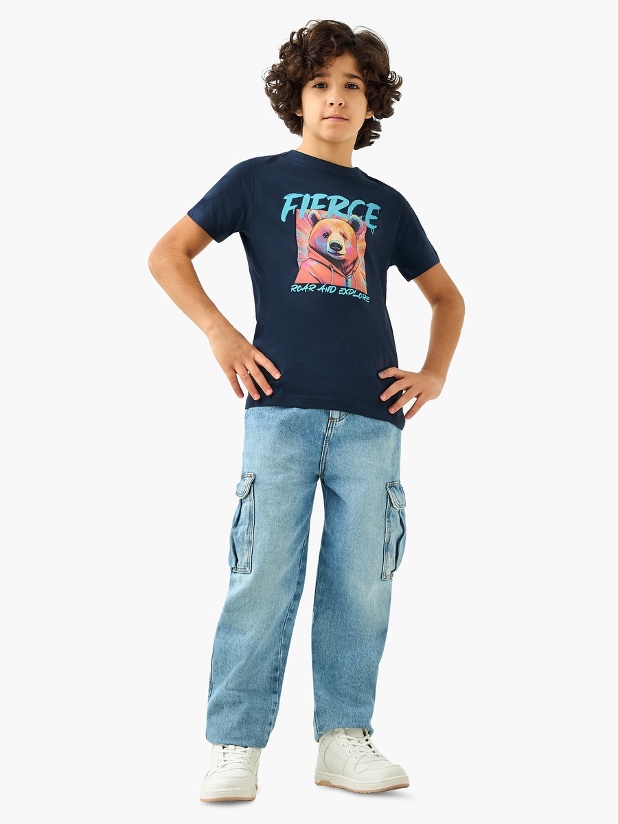 Bear Print T-Shirt with Short Sleeves