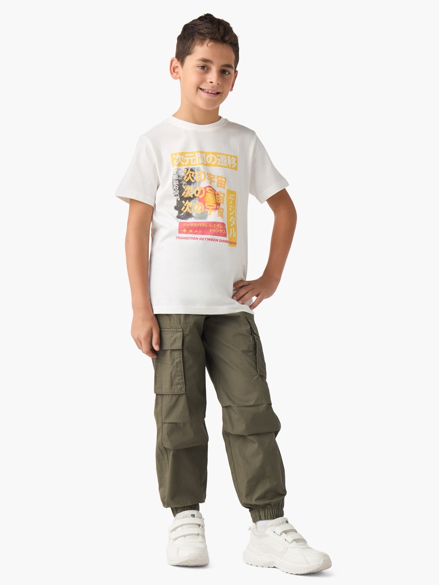 Crew Neck T-Shirt with Graphic Print - Cotton - Short Sleeves