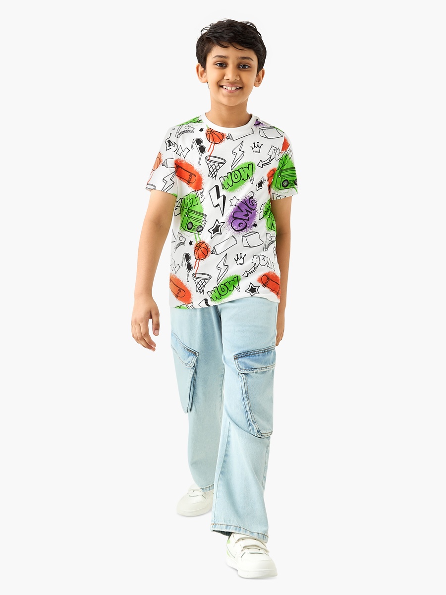 Graffiti Print T-Shirt with Short Sleeves