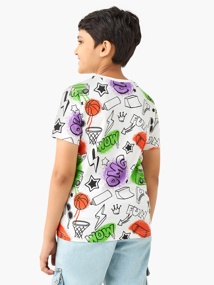 Graffiti Print T-Shirt with Short Sleeves