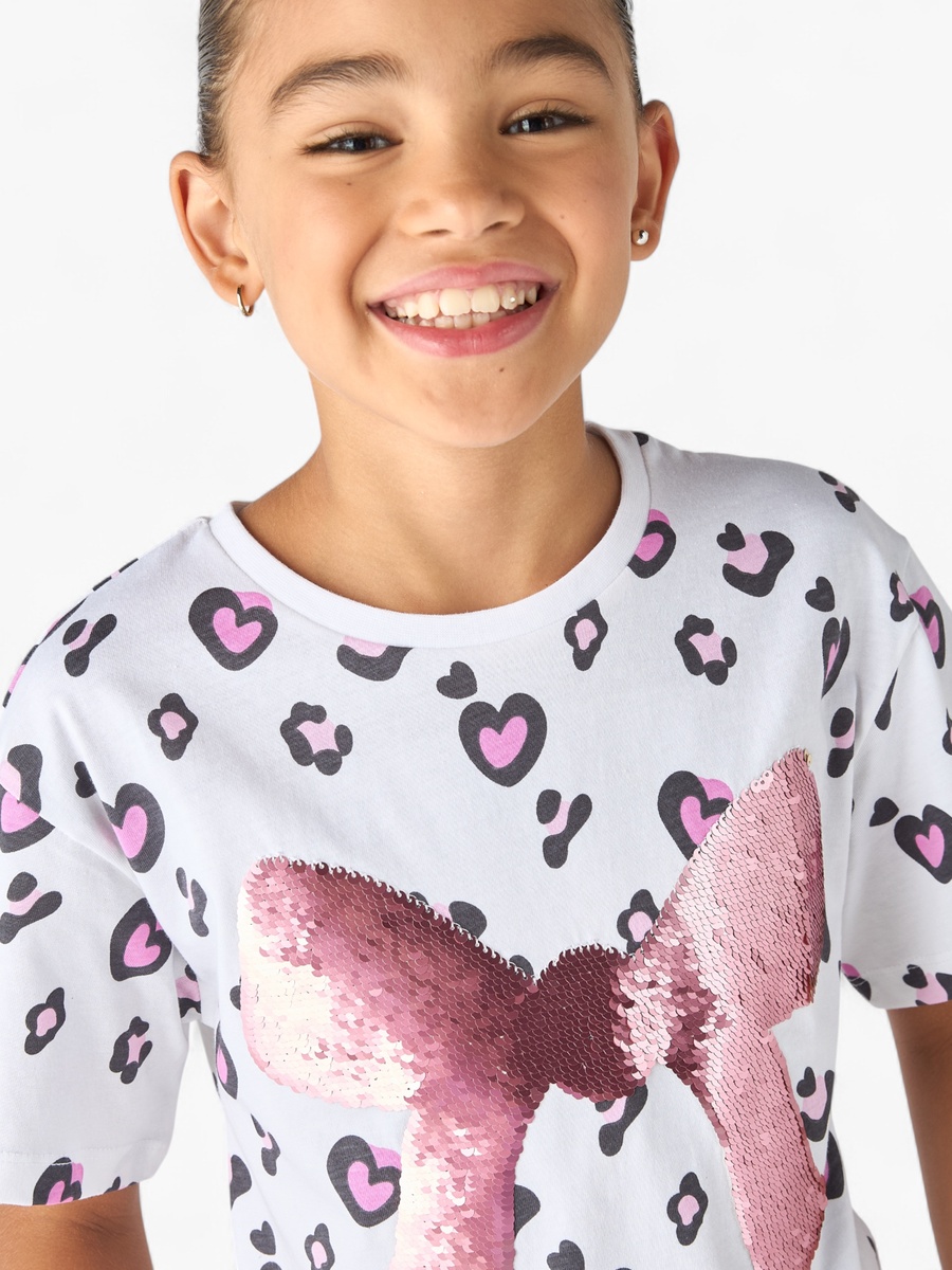 Bow Embellished T-Shirt with Short Sleeves